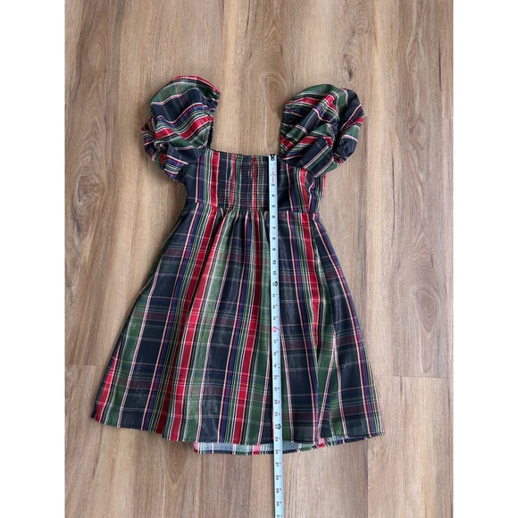 Hill House Matilda Mini Dress Tartan Plaid Metallic Puff Sleeve preppy small - Picture 7 of 9